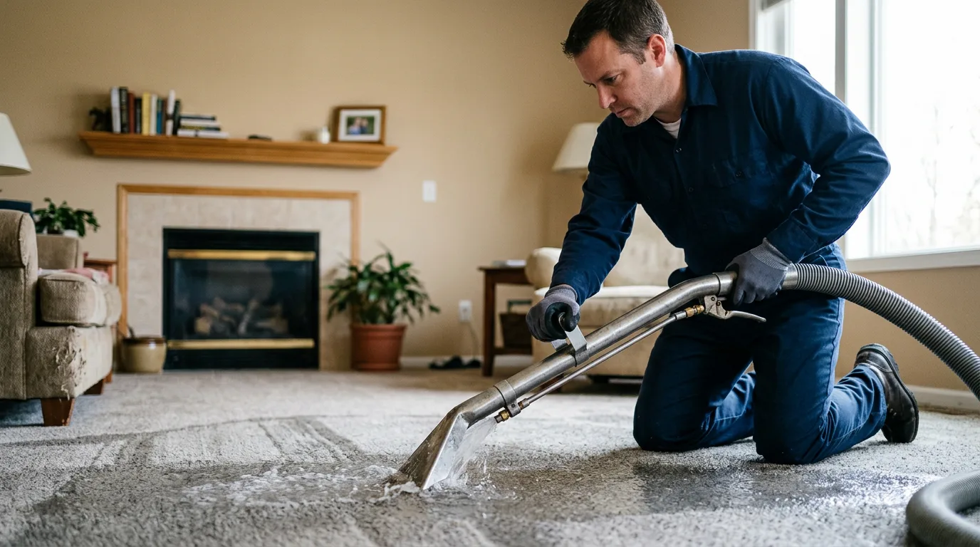 Water damage restoration technician working near West Des Moines, IA